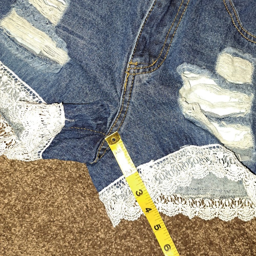 Shein Lace Cuff Hem Denim Blue jeans Shorts XS ,Destructed - Picture 6 of 7